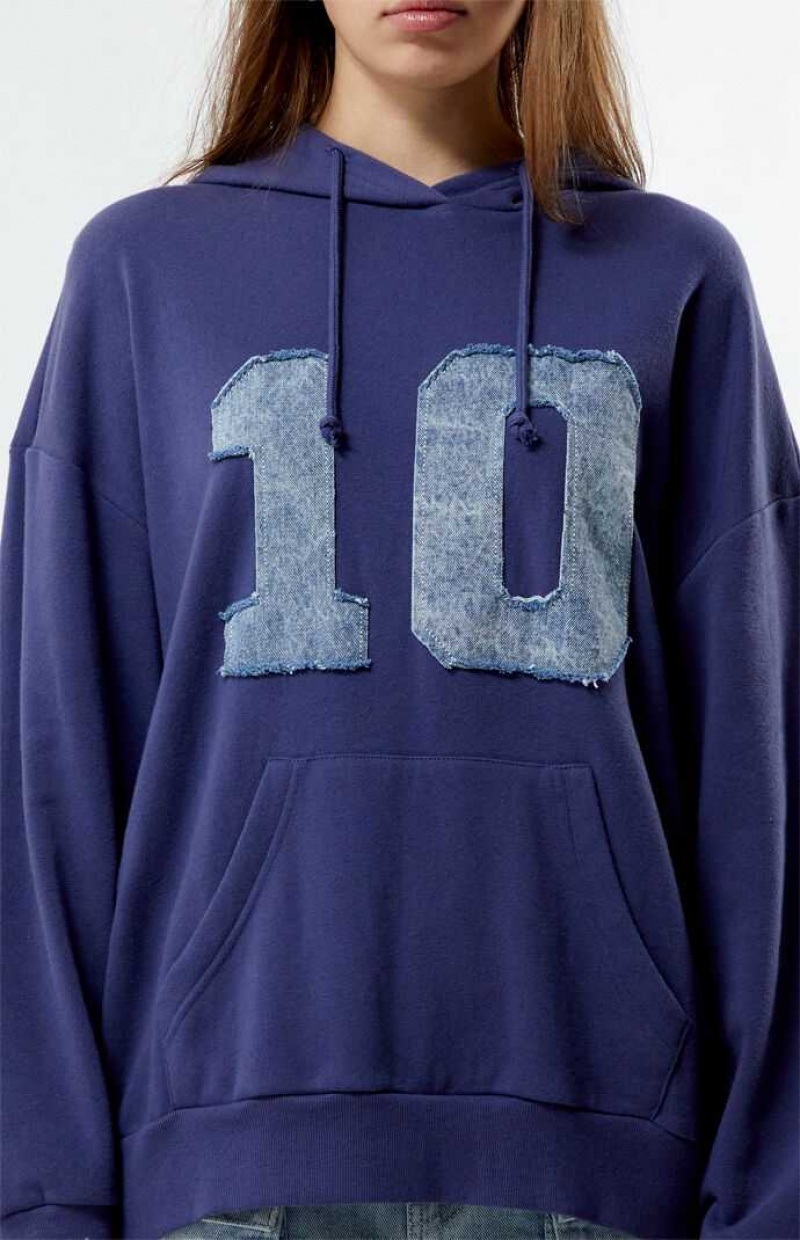 BLUE PacSun Denim Number Patch Hoodie | TIBLPFV-67