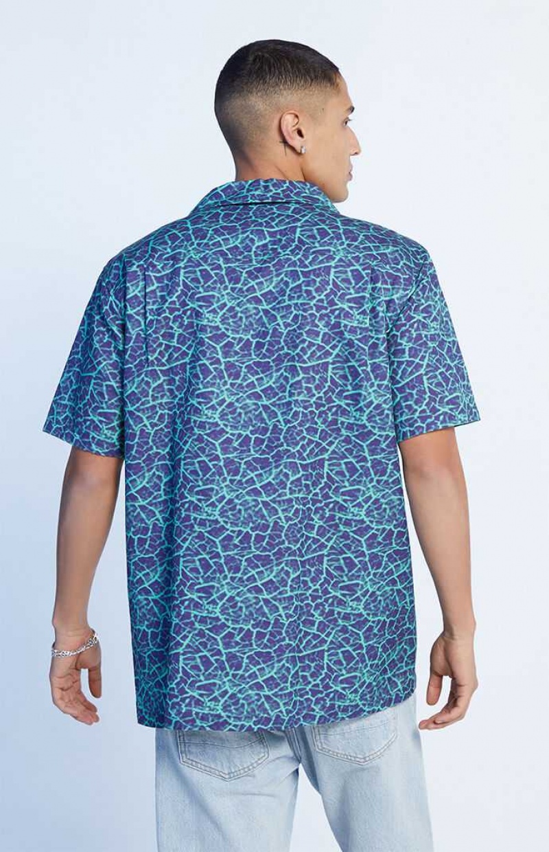 BLUE PacSun Earthquake Oversized Camp Shirt | TCDRQEG-92