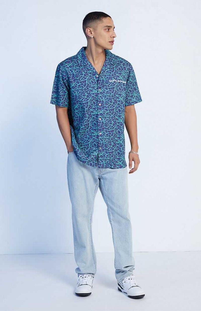 BLUE PacSun Earthquake Oversized Camp Shirt | TCDRQEG-92