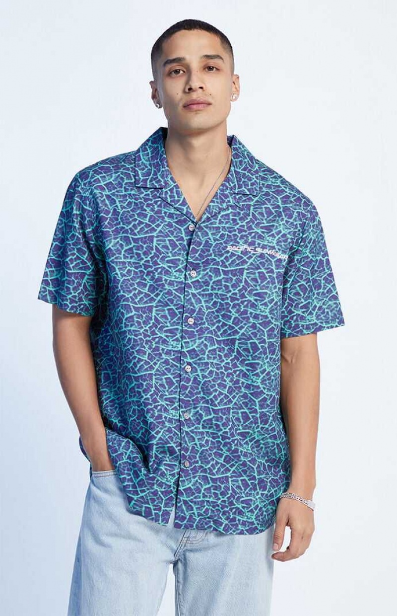 BLUE PacSun Earthquake Oversized Camp Shirt | TCDRQEG-92