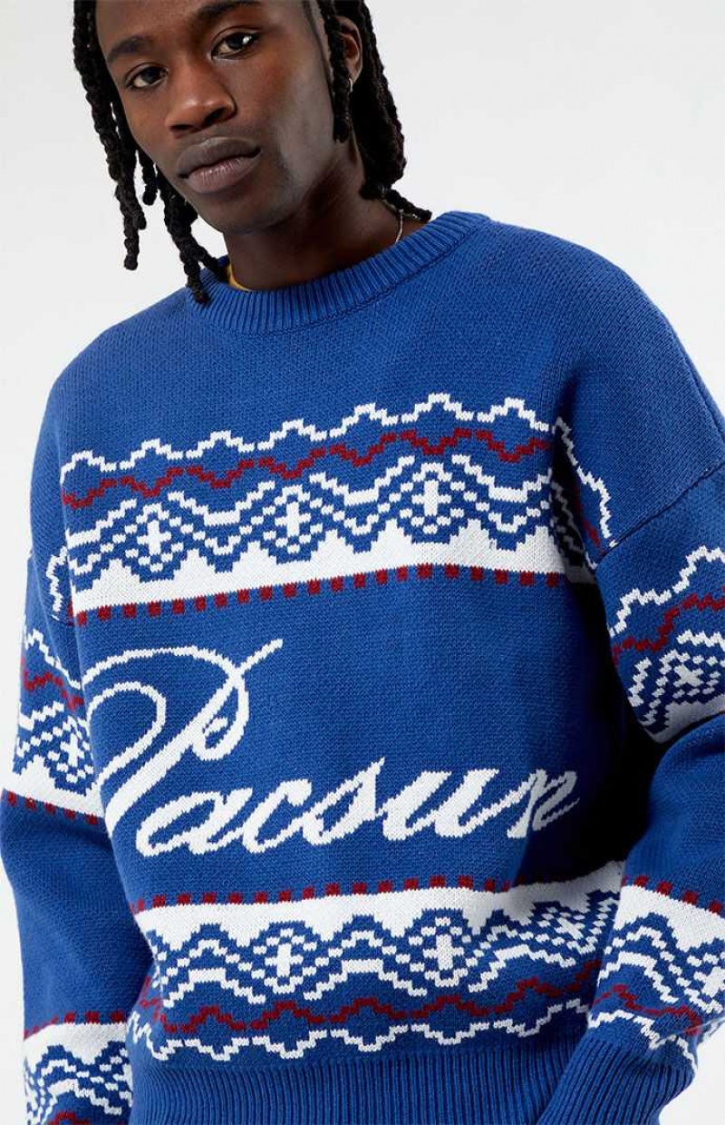 BLUE PacSun Fairisle Crew Sweater | HNCJUQZ-91