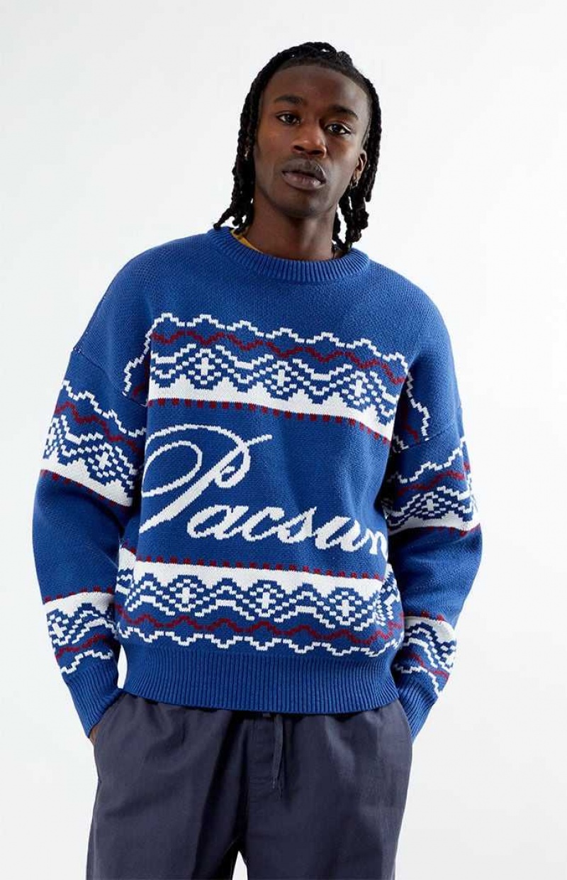 BLUE PacSun Fairisle Crew Sweater | HNCJUQZ-91