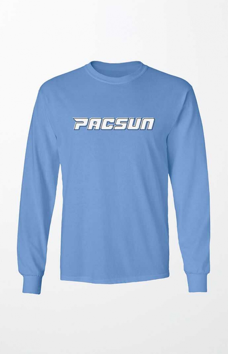 BLUE PacSun Italics Logo Long Sleeve T-Shirt | VPXURFN-87