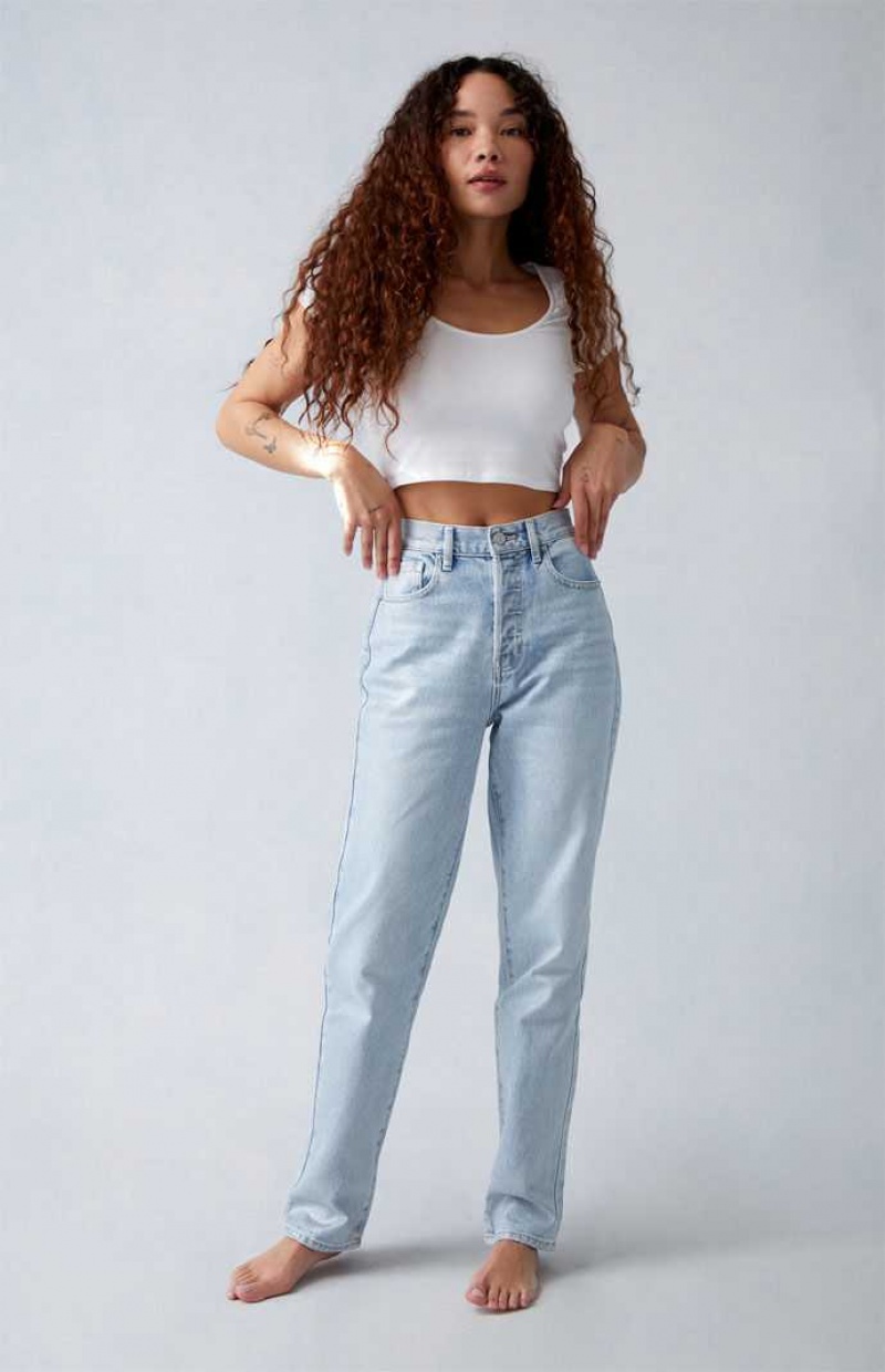 BLUE PacSun Light Indigo Glittery Dad Jeans | RKYZBQA-91