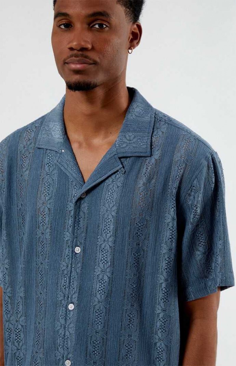 BLUE PacSun Niall Oversized Camp Shirt | MOKUHAQ-61