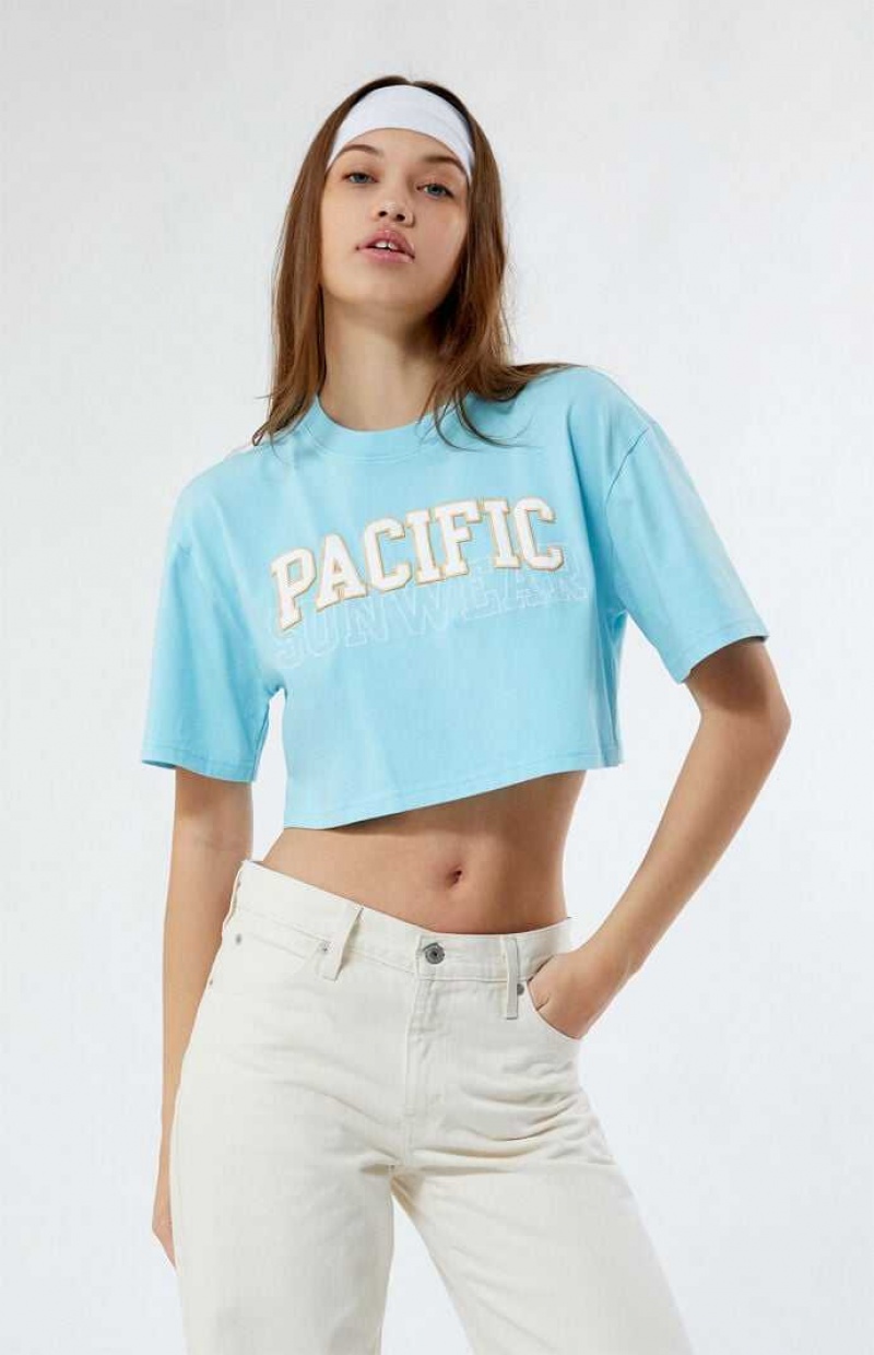 BLUE PacSun Pacific Sunwear Arch Cropped T-Shirt | GXEMTQB-26