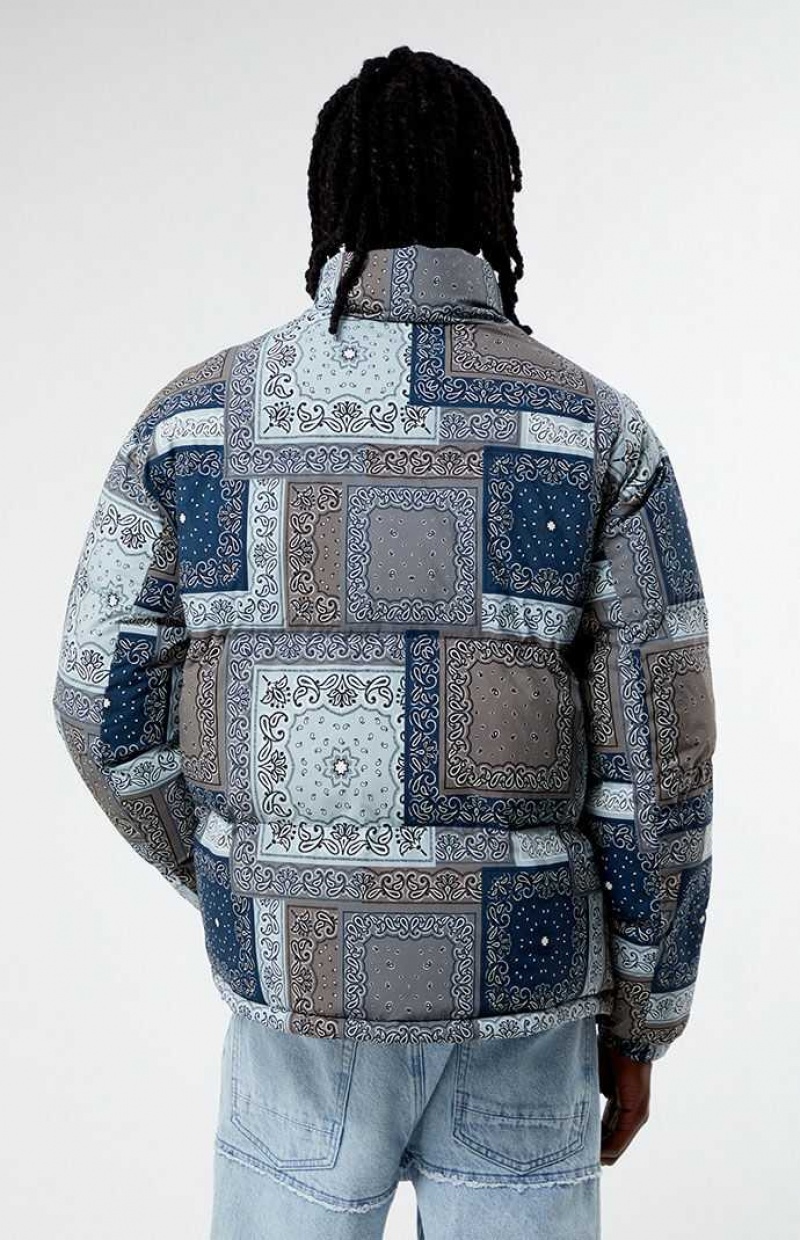 BLUE PacSun Patchwork Paisley Puffer Jacket | DEBRHGI-52