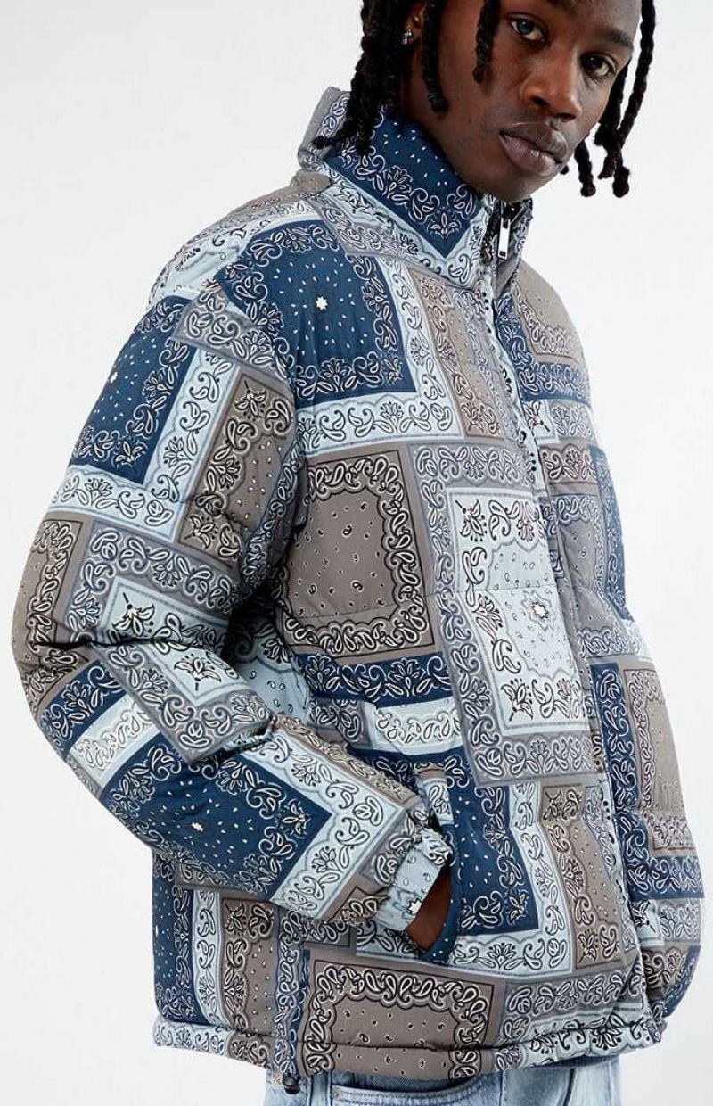 BLUE PacSun Patchwork Paisley Puffer Jacket | DEBRHGI-52