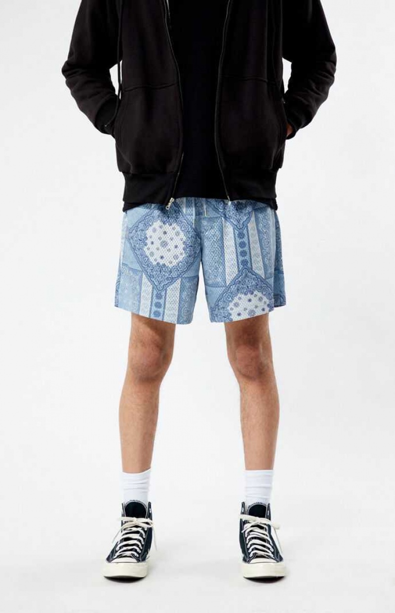 BLUE PacSun Printed Mesh Basketball Shorts | QPVNRDB-91