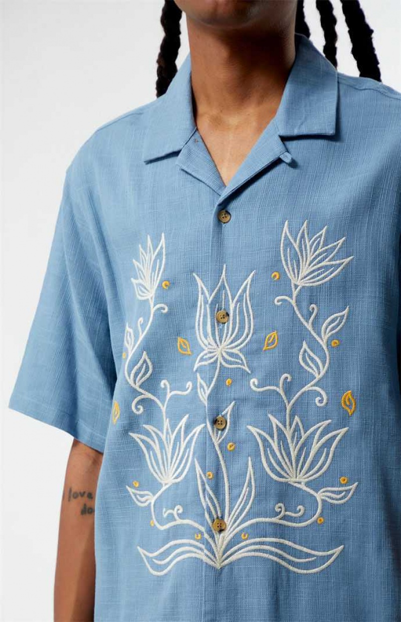 BLUE PacSun Provincial Blue Oversized Camp Shirt | QWSXRYJ-19