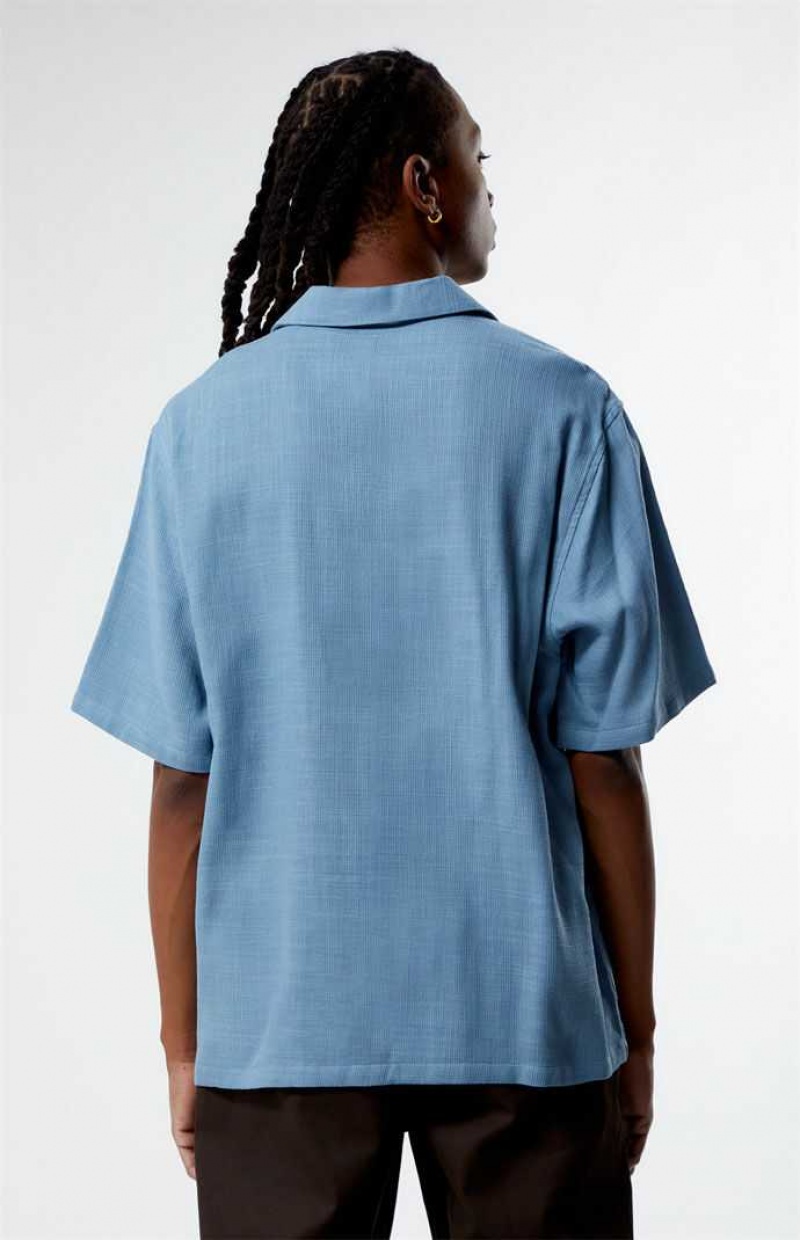 BLUE PacSun Provincial Blue Oversized Camp Shirt | QWSXRYJ-19