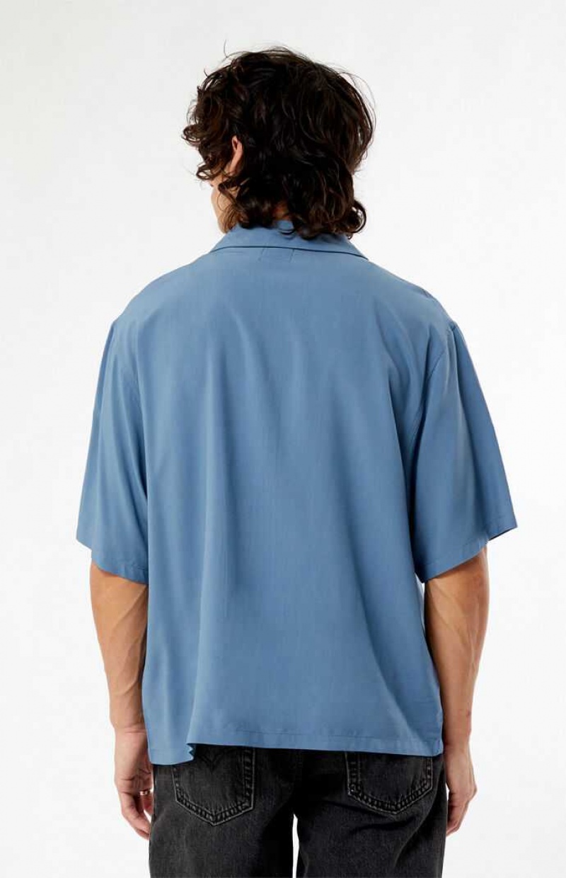 BLUE PacSun Solid Mirage Oversized Camp Shirt | WZTYXSH-92