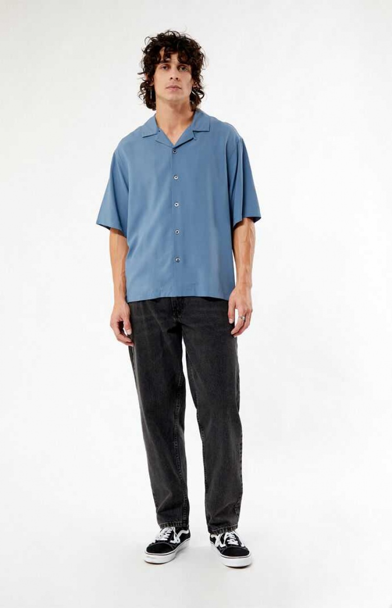 BLUE PacSun Solid Mirage Oversized Camp Shirt | WZTYXSH-92