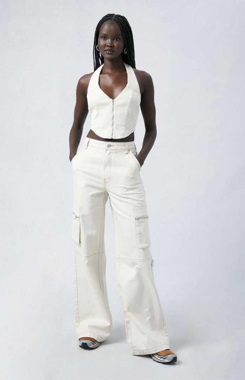 BONE PacSun Bone High Waisted Wide Leg Cargo Pants | AOZWPQS-09