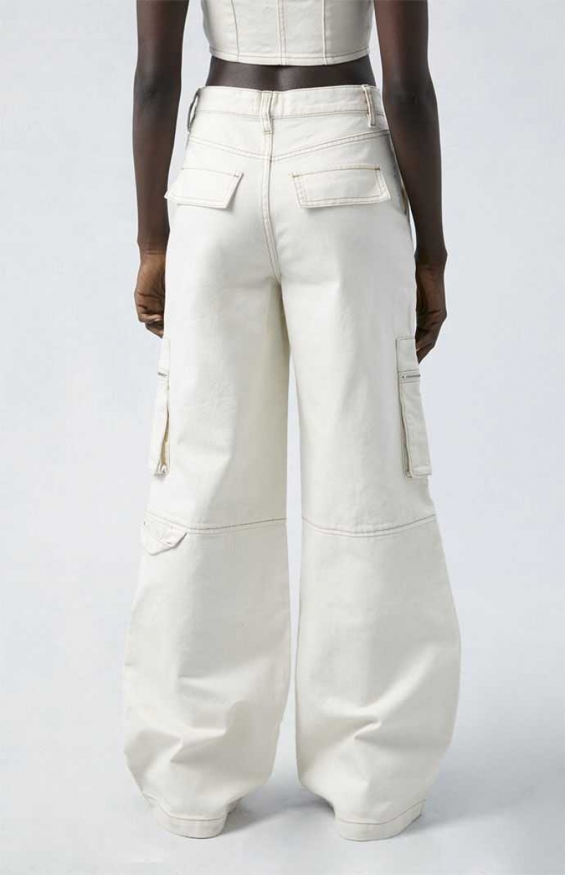 BONE PacSun Bone High Waisted Wide Leg Cargo Pants | AOZWPQS-09