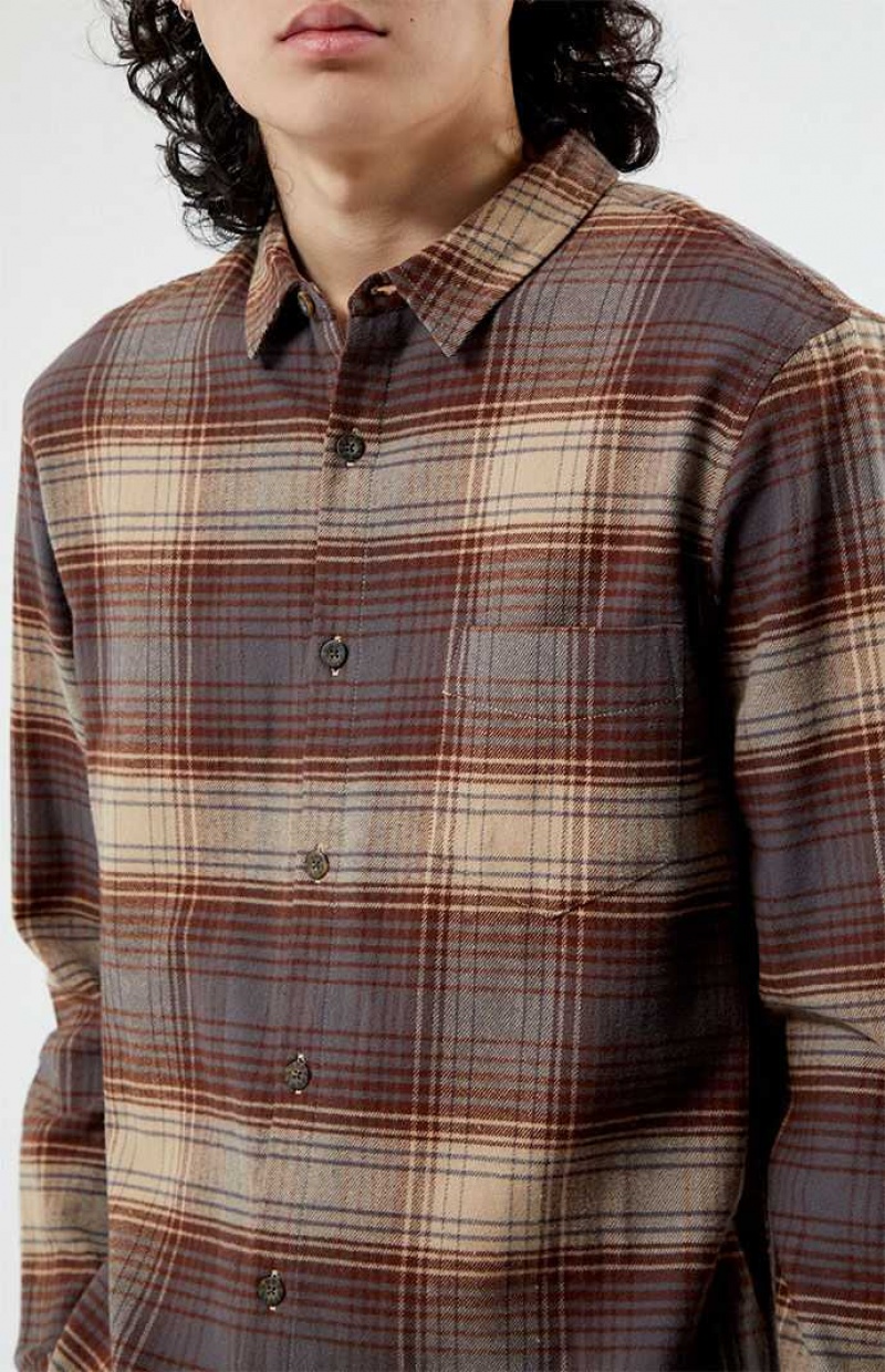 BROWN/BLACK PacSun Plaid Classic Shirt | IZMVGJU-37