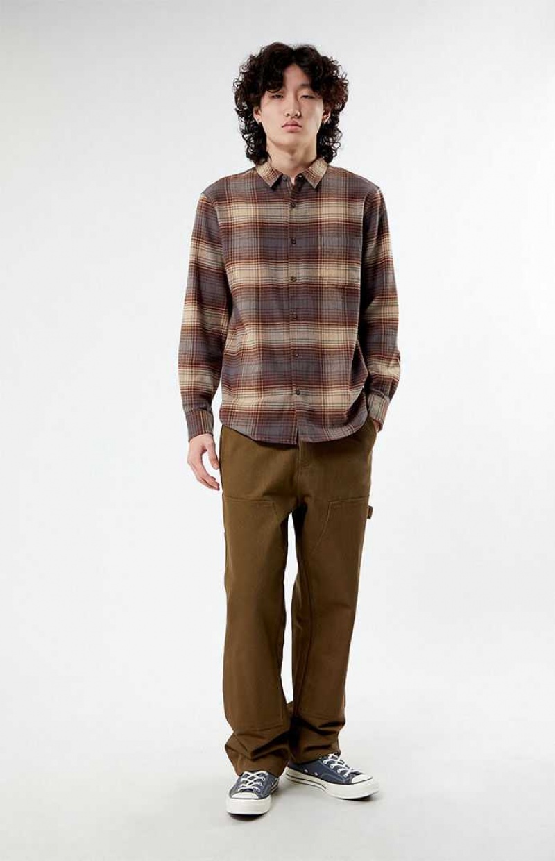 BROWN/BLACK PacSun Plaid Classic Shirt | IZMVGJU-37