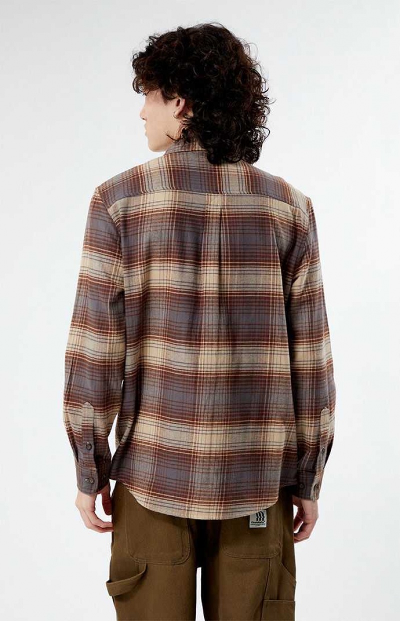 BROWN/BLACK PacSun Plaid Classic Shirt | IZMVGJU-37