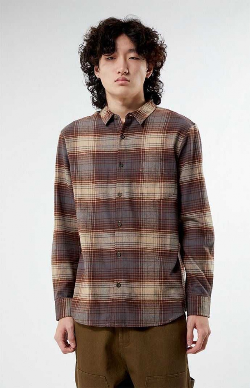 BROWN/BLACK PacSun Plaid Classic Shirt | IZMVGJU-37