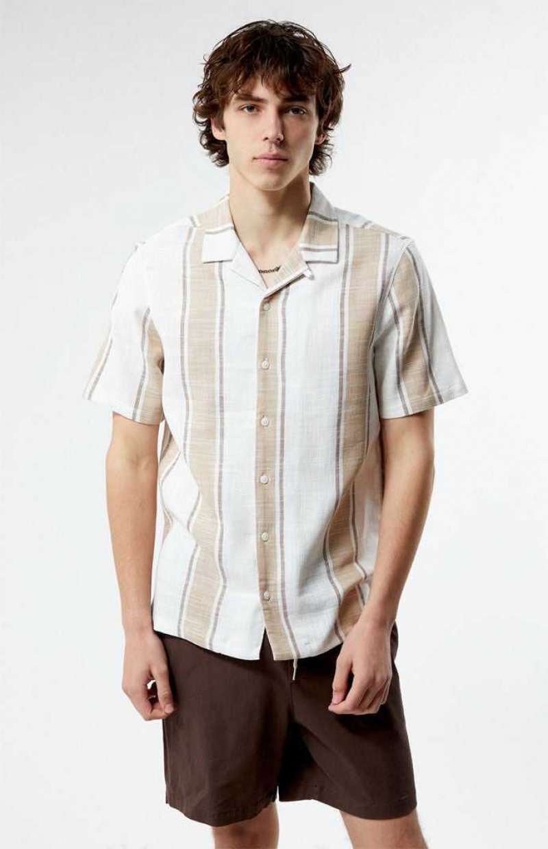 BROWN/WHITE PacSun Woven Camp Shirt | VEGJRYZ-87