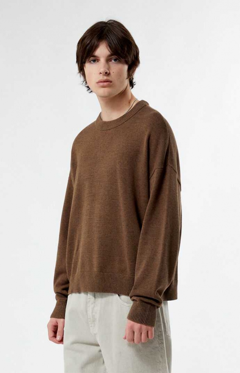 BROWN HEATHER PacSun Otto Cropped Crew Sweater | DRZOTYV-26