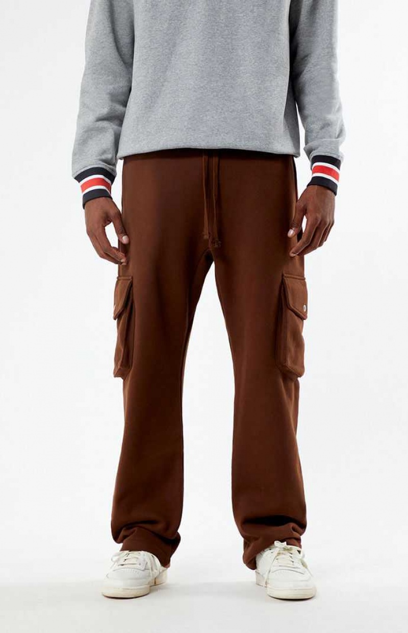 BROWN PacSun Baggy Fleece Cargo Sweatpants | QPBDHMC-09