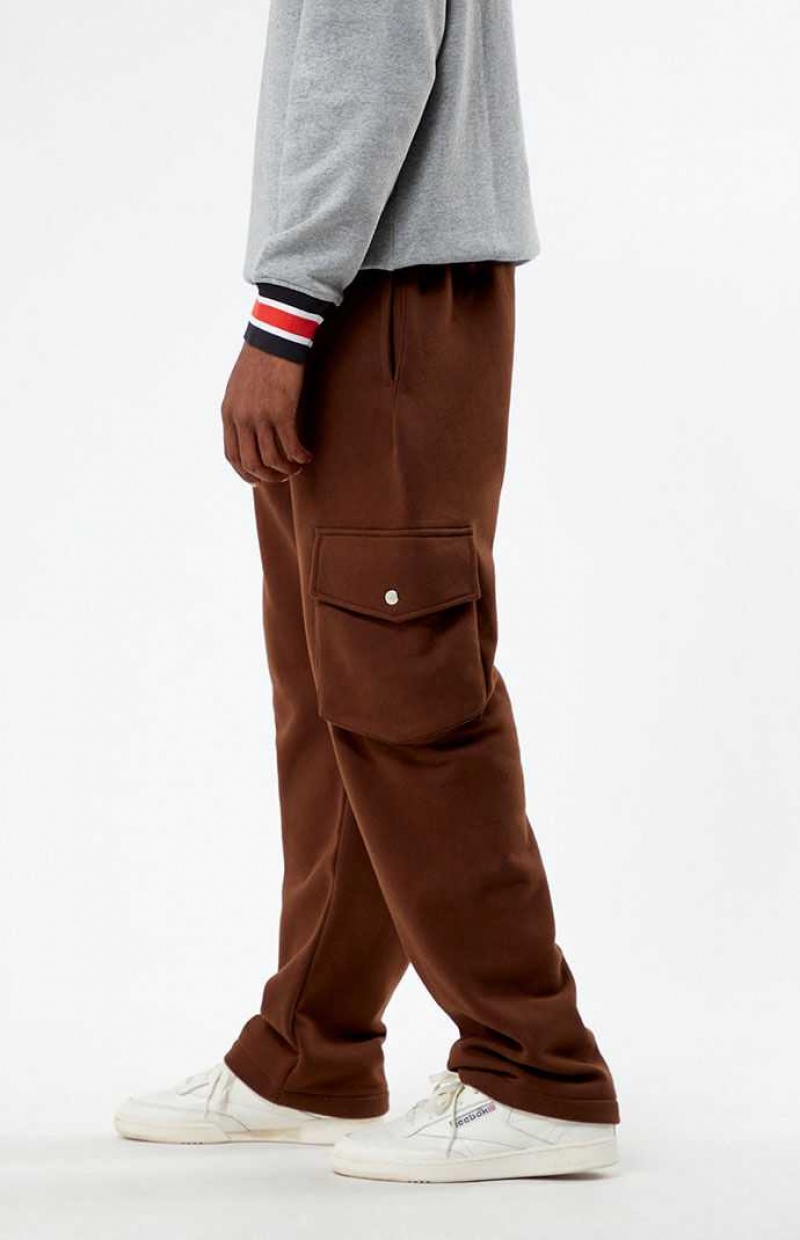 BROWN PacSun Baggy Fleece Cargo Sweatpants | QPBDHMC-09