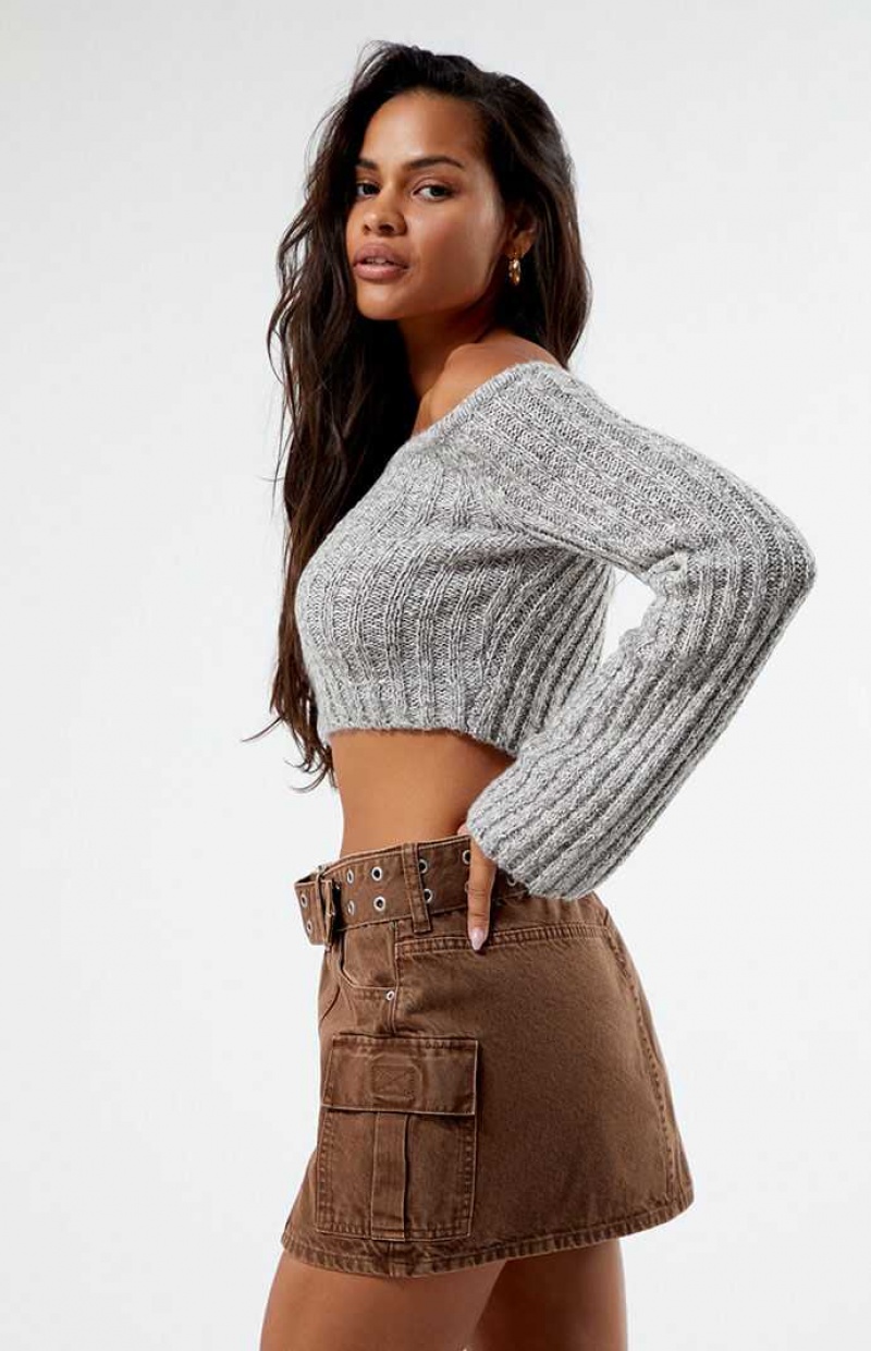 BROWN PacSun Belted Cargo Denim Mini Skirt | ACDLTUX-58