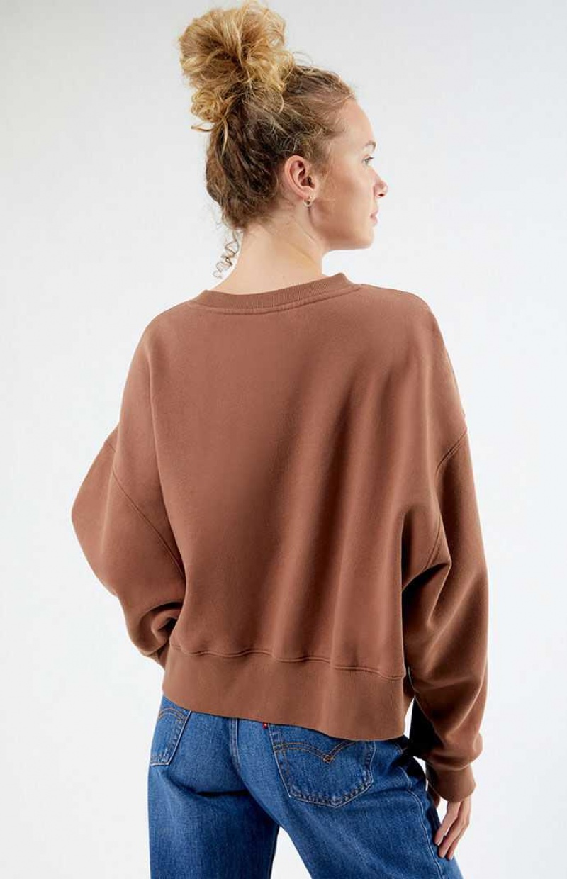 BROWN PacSun Best Bet Cropped Fleece Sweatshirt | XECNIHA-47