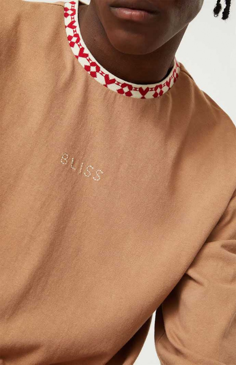 BROWN PacSun Bliss Jacquard Crew Long Sleeve T-Shirt | UPOYQHK-72