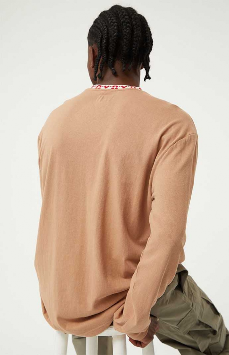 BROWN PacSun Bliss Jacquard Crew Long Sleeve T-Shirt | UPOYQHK-72