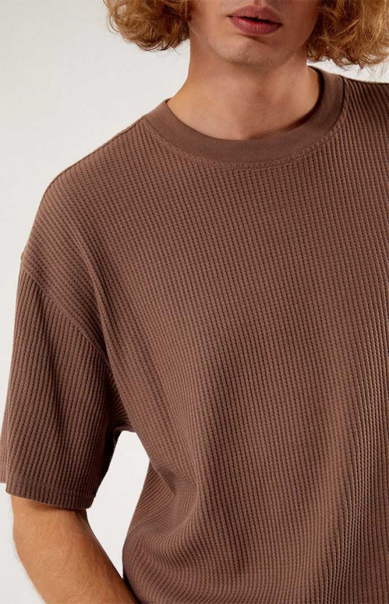 BROWN PacSun Boxy Waffle T-Shirt | OXKZYDL-12