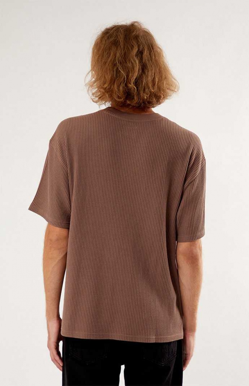 BROWN PacSun Boxy Waffle T-Shirt | OXKZYDL-12