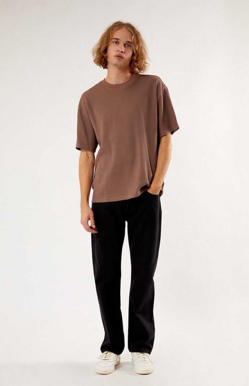 BROWN PacSun Boxy Waffle T-Shirt | OXKZYDL-12