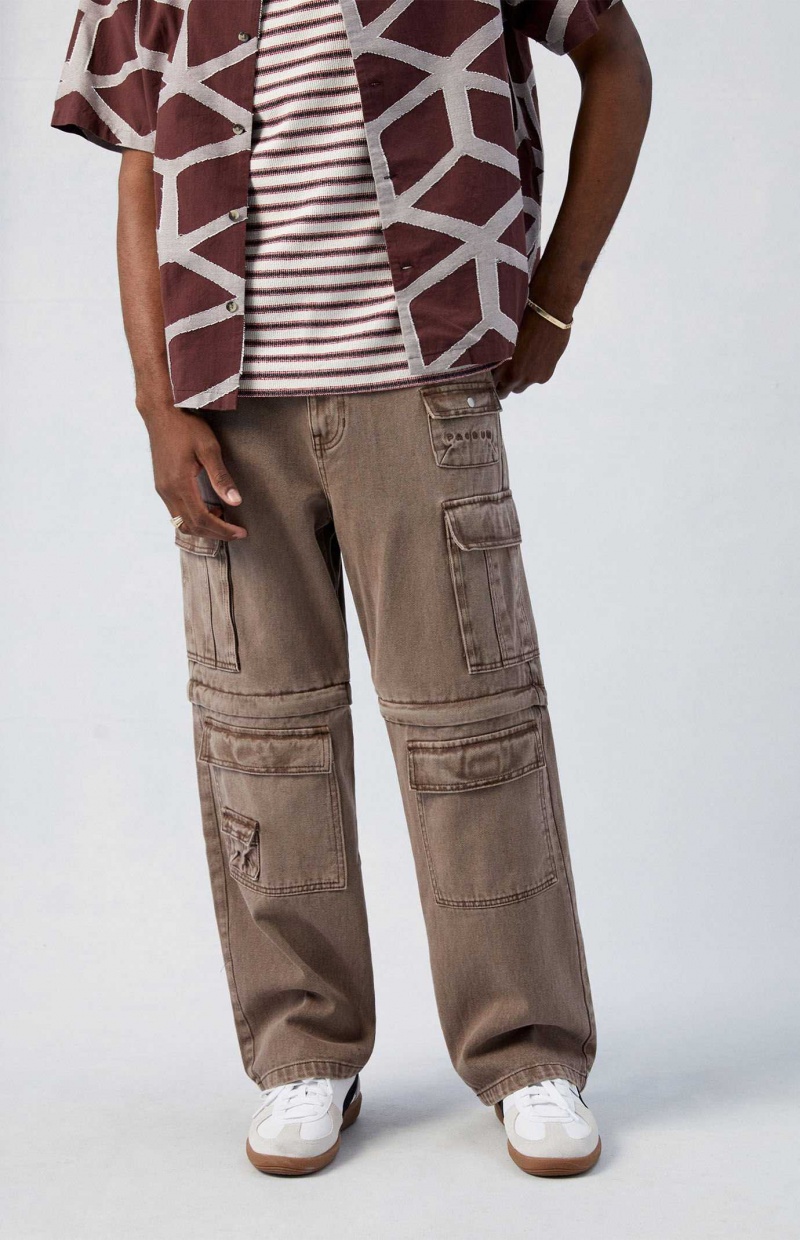 BROWN PacSun Brown Baggy Zip-Off Cargo Jeans | RCSVQYA-48