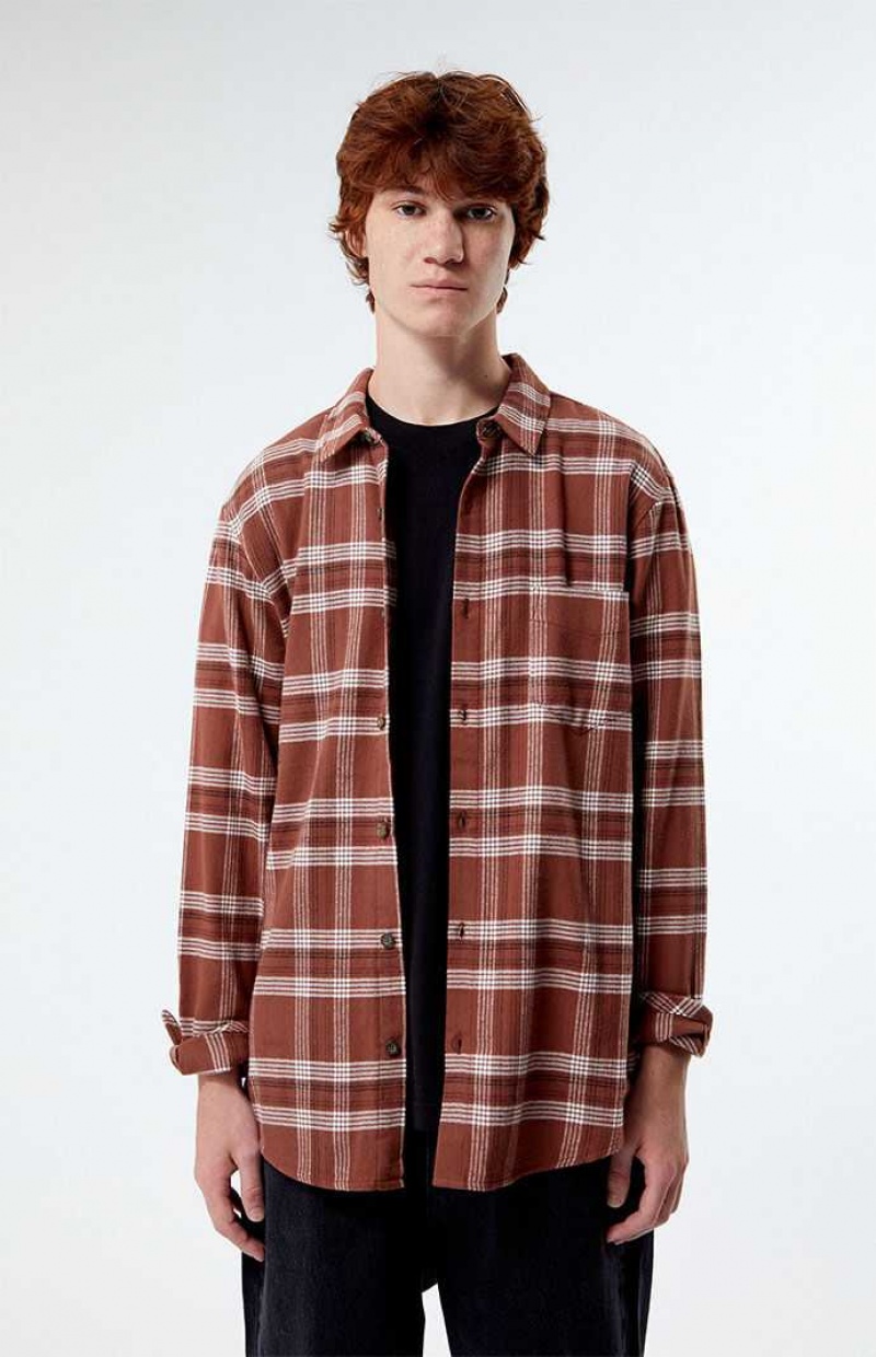 BROWN PacSun Brown Classic Plaid Shirt | EOZDNAU-86