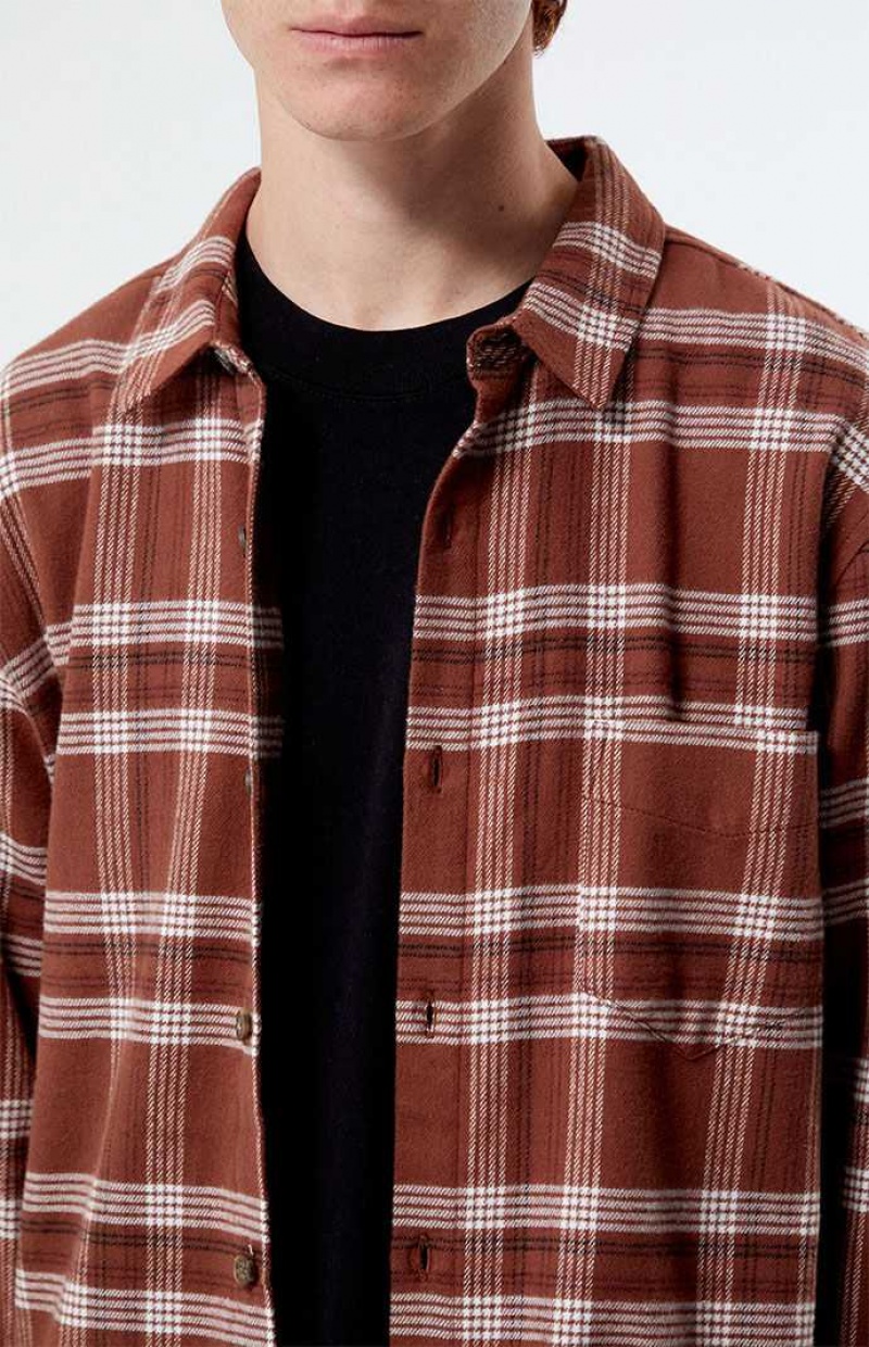 BROWN PacSun Brown Classic Plaid Shirt | EOZDNAU-86