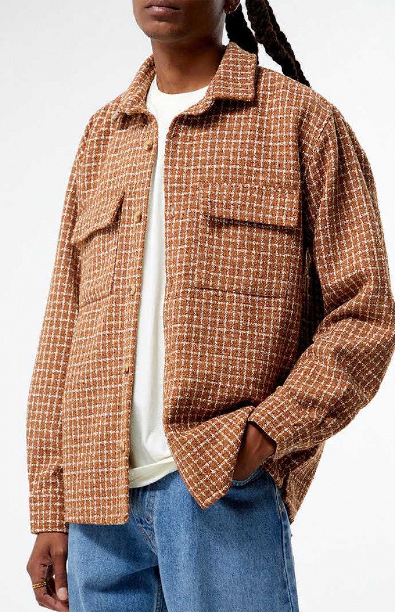 BROWN PacSun Brown Classic Tweed Oversized Shacket | ETSQFNO-01