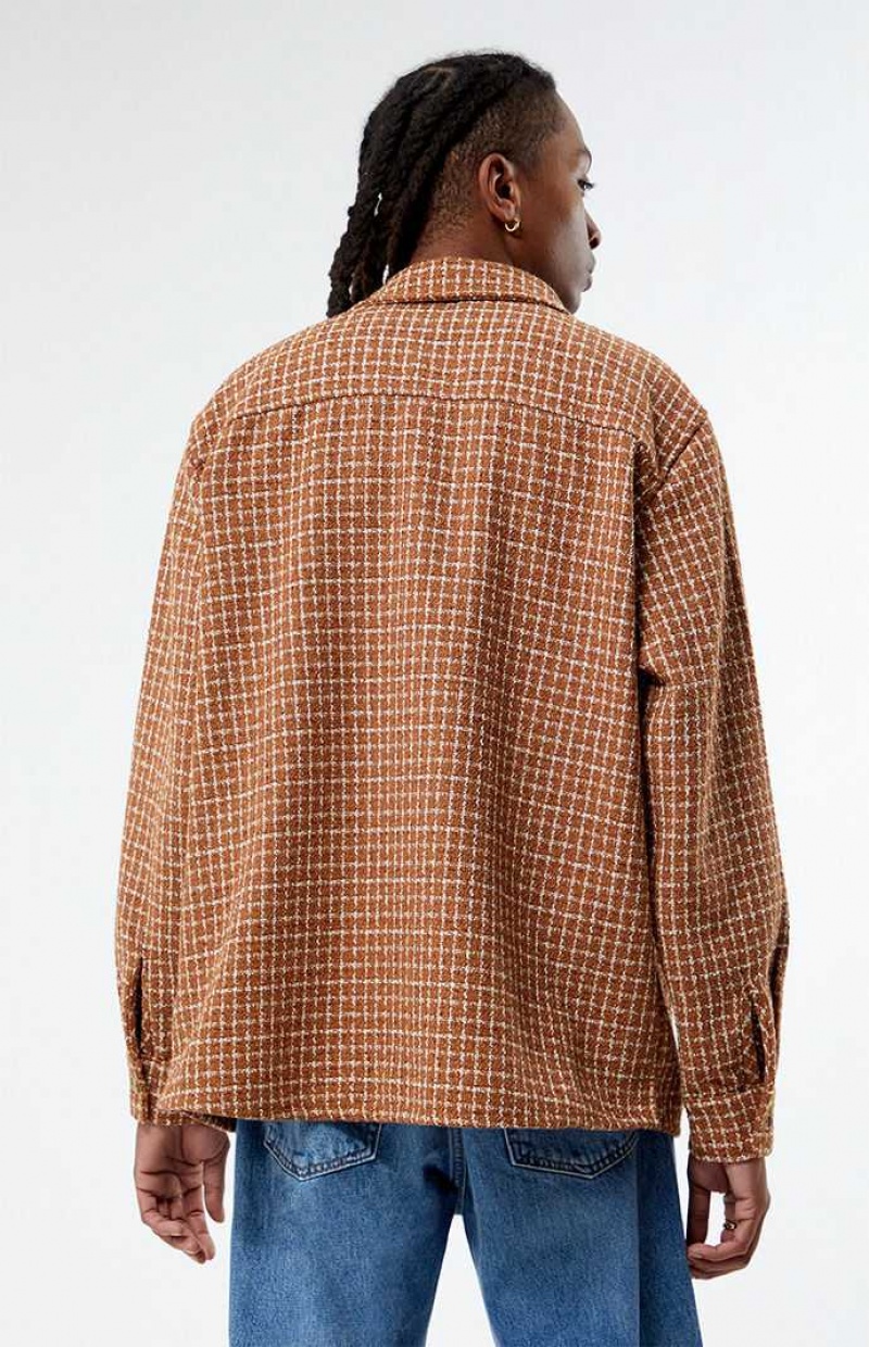 BROWN PacSun Brown Classic Tweed Oversized Shacket | ETSQFNO-01