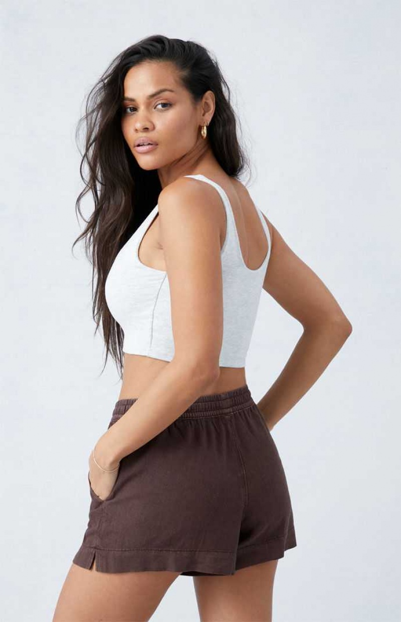 BROWN PacSun Brown Linen Tie Front Shorts | AYMIUXZ-36