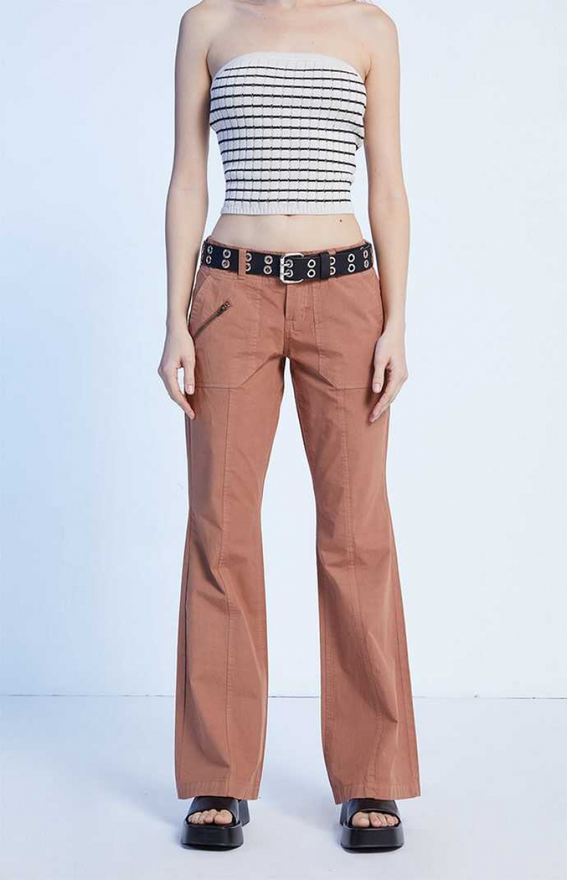 BROWN PacSun Brown Low Rise Flare Pants | KFAZGNW-40