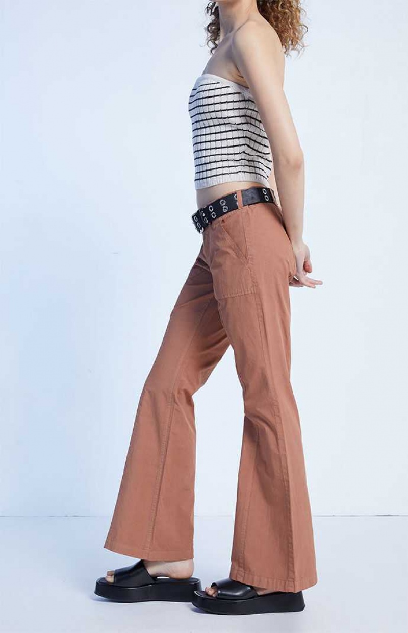 BROWN PacSun Brown Low Rise Flare Pants | KFAZGNW-40