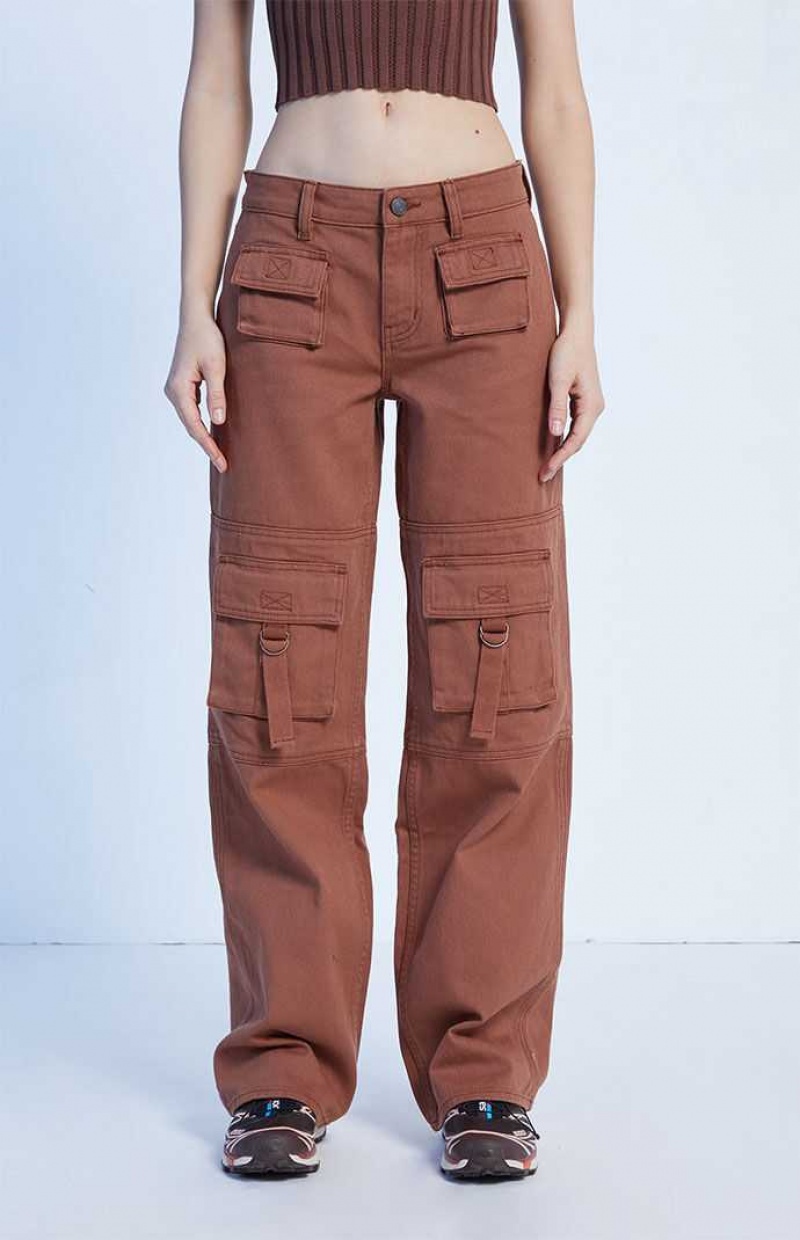 BROWN PacSun Brown Low Rise Utility Cargo Pants | FYOIBVR-57