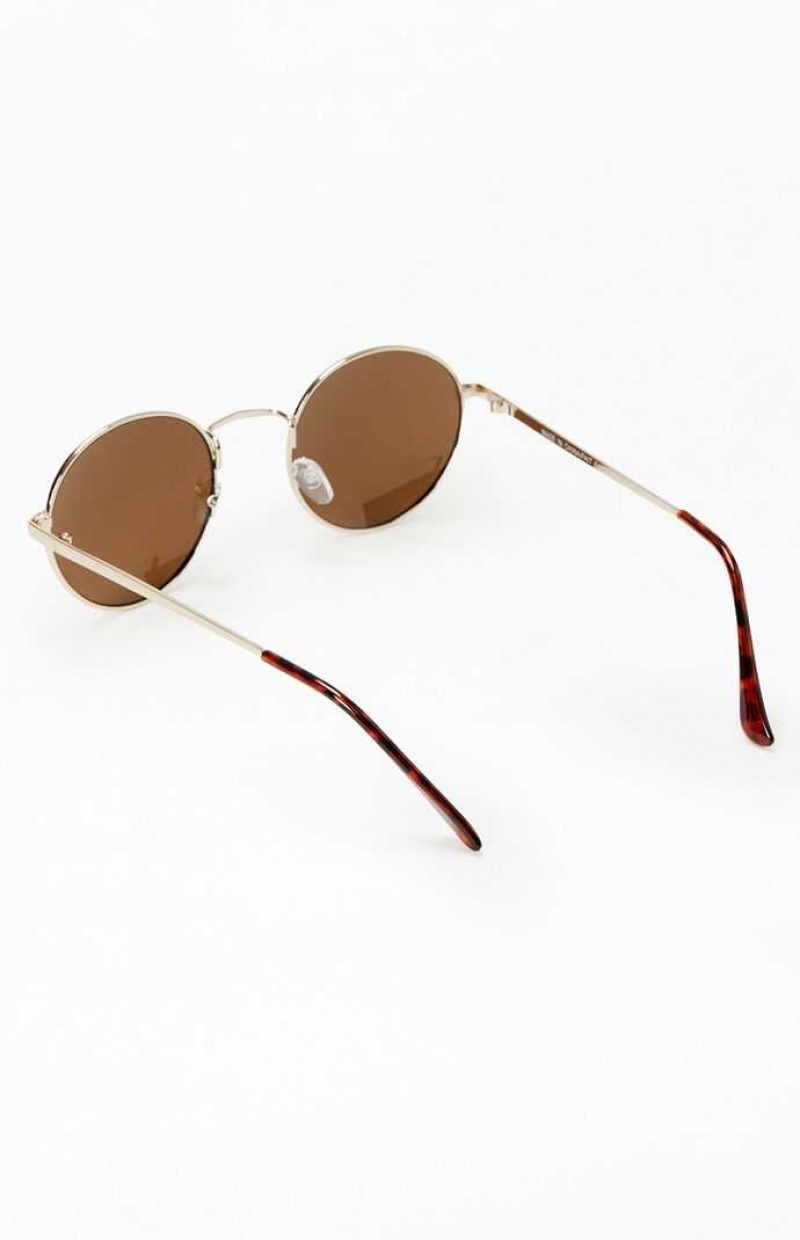 BROWN PacSun Brown Metal Round Sunglasses | GBYNWQA-59