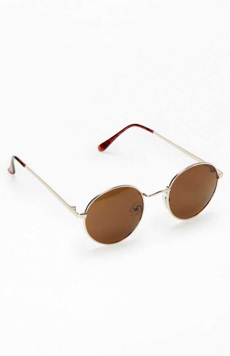 BROWN PacSun Brown Metal Round Sunglasses | GBYNWQA-59