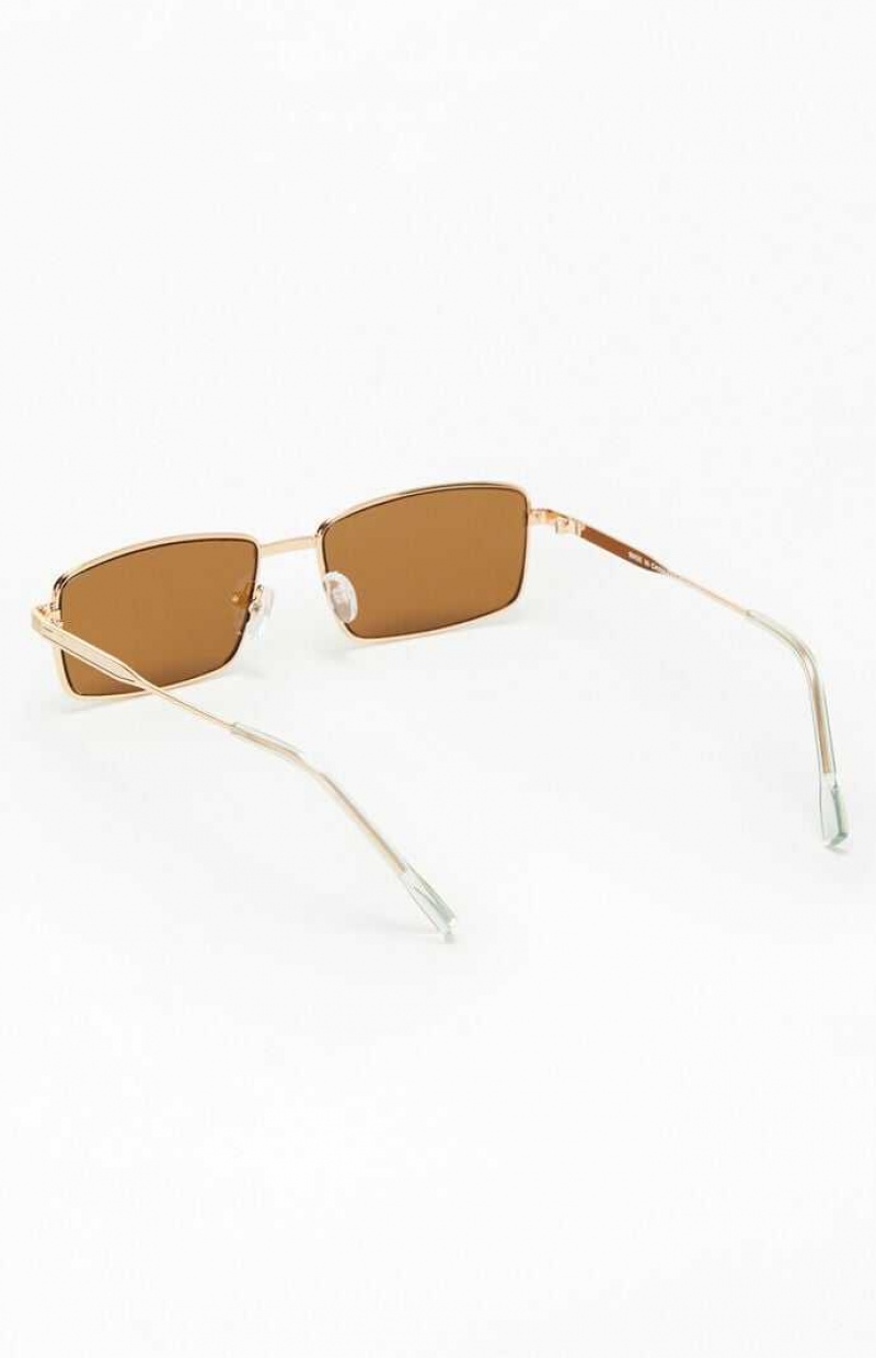 BROWN PacSun Brown Metal Square Sunglasses | YLZNIEU-29