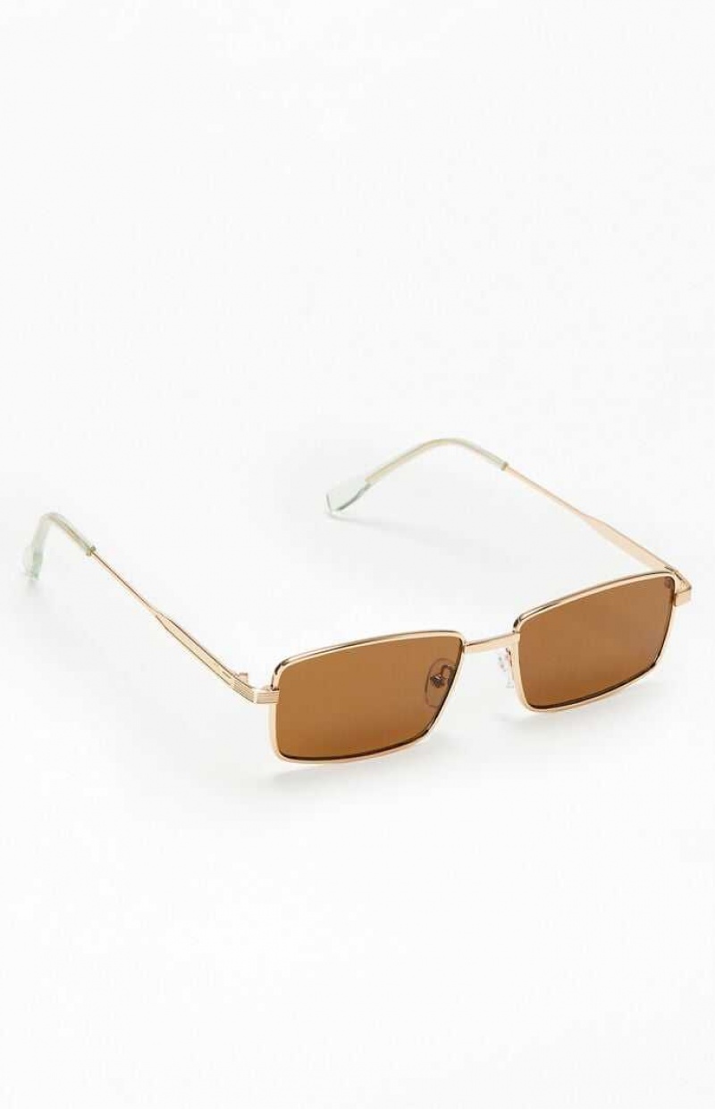 BROWN PacSun Brown Metal Square Sunglasses | YLZNIEU-29