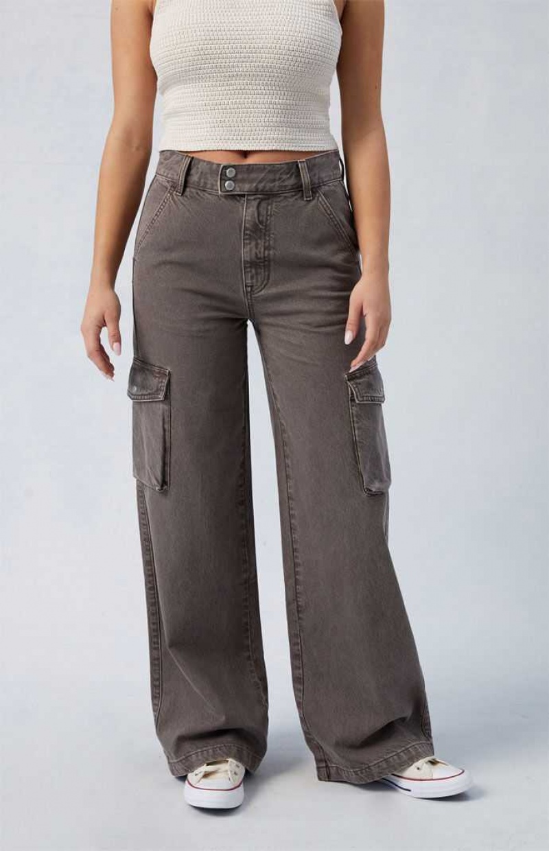 BROWN PacSun Brown Mid Rise Baggy Cargo Pants | HWGMUZX-61