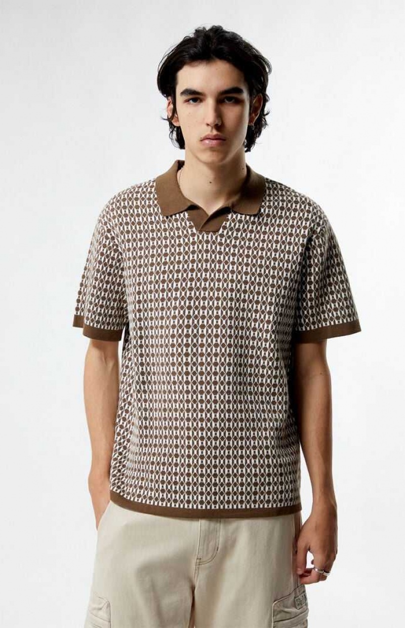 BROWN PacSun Brown Open Polo Shirt | GUYBLQK-04