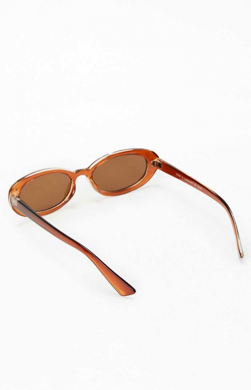 BROWN PacSun Brown Plastic Oval Sunglasses | XEJOHIM-35